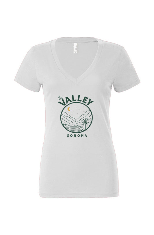 Women’s Jersey Deep V-Neck Tee with yellow moon